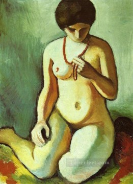 August Macke Painting - Nude with Coral Necklace Aktmit Korallen kette August Macke